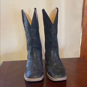 Black Western Leather Boots with glitter inlay